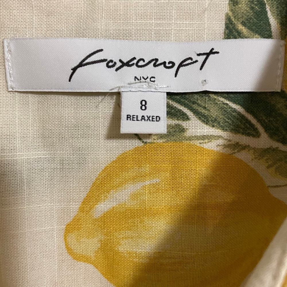 Foxcroft Lemon Print Button Down Shirt Womens 8 White Yellow Excellent Linen - Picture 4 of 6